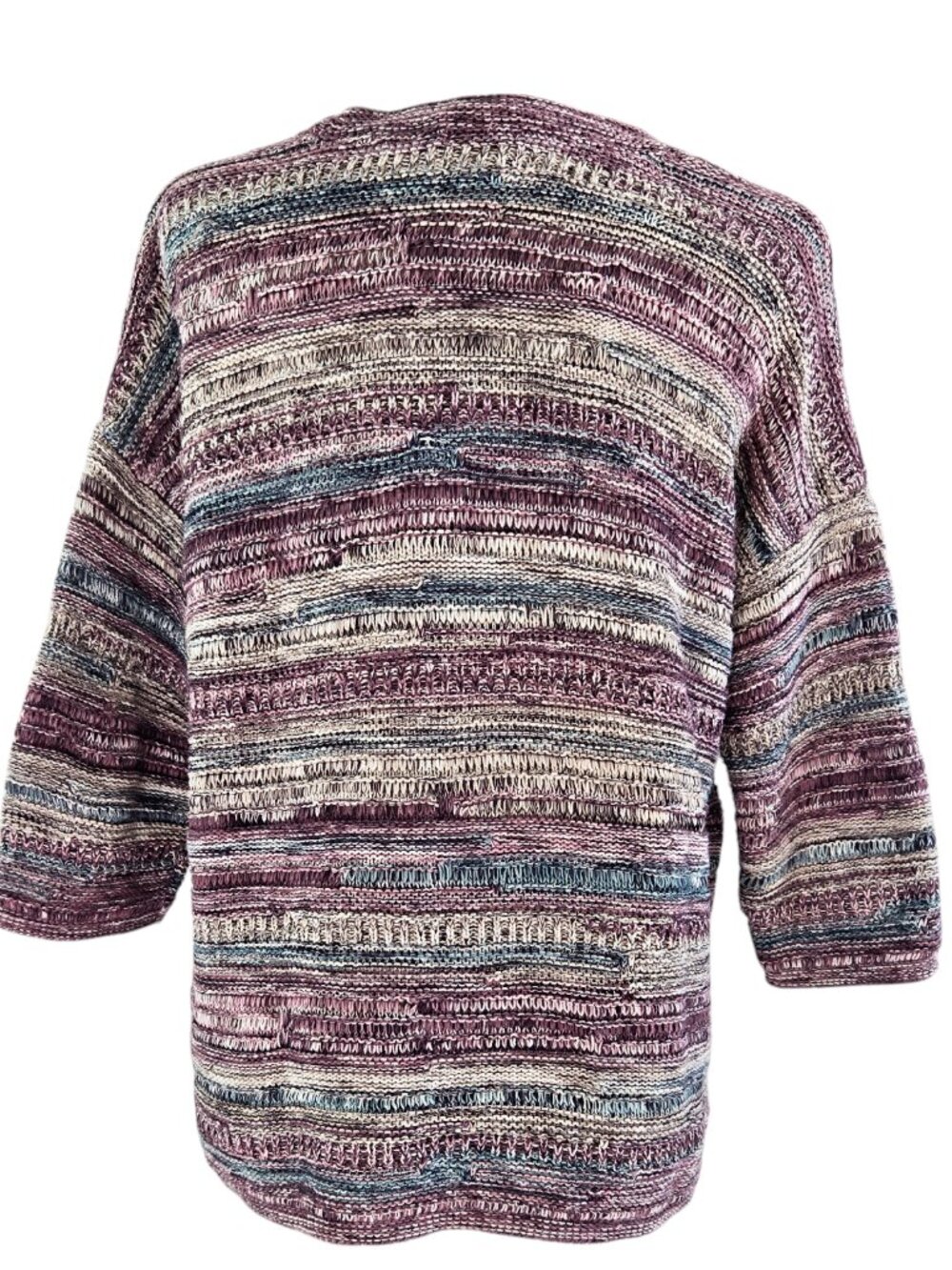 J. Jill Purple Marled Knit Stripe Drop Shoulder Sweater Oversized Boxy Boho - Picture 2 of 8